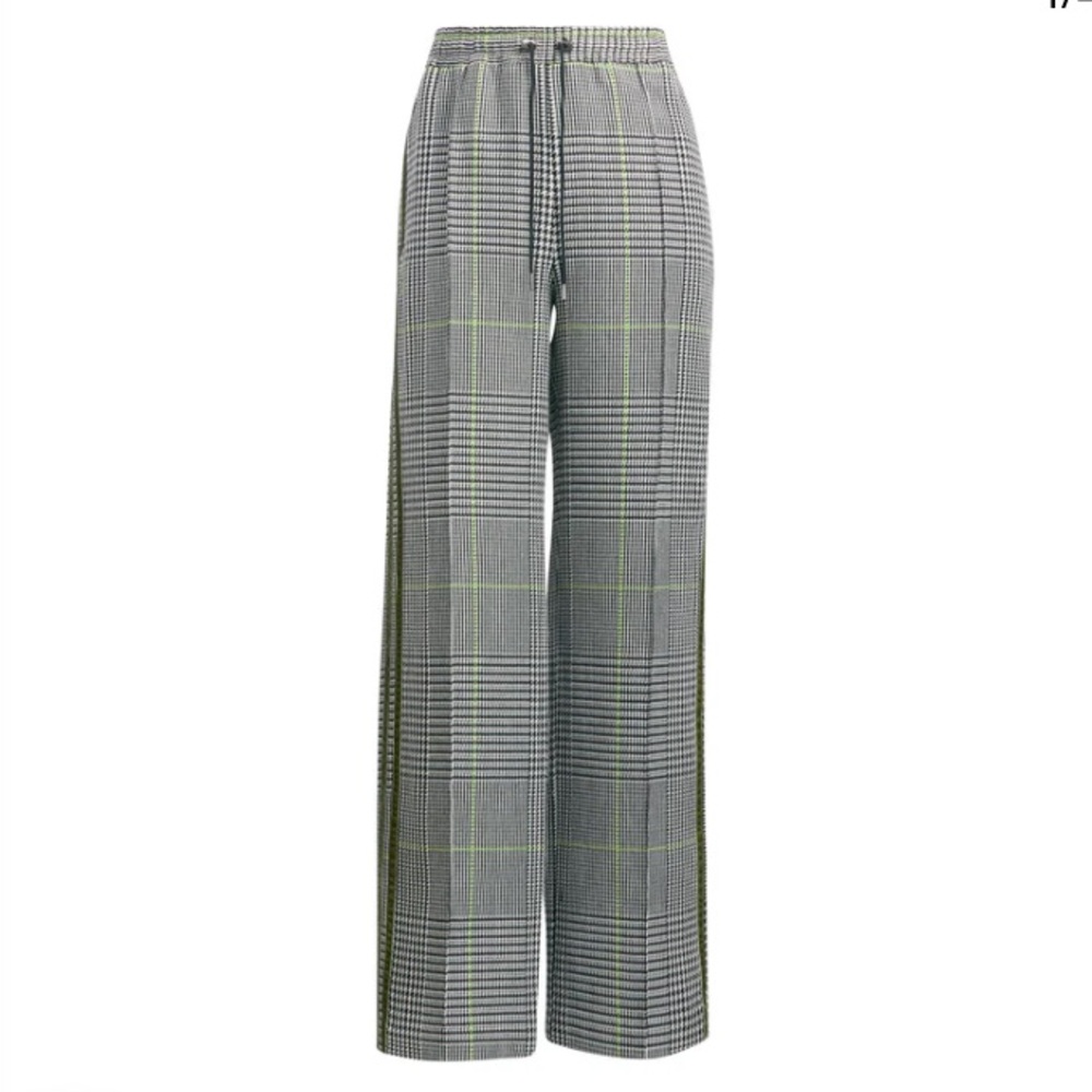 Checked Grey Wide-Leg Drawstring Pants - Picture 3 of 13